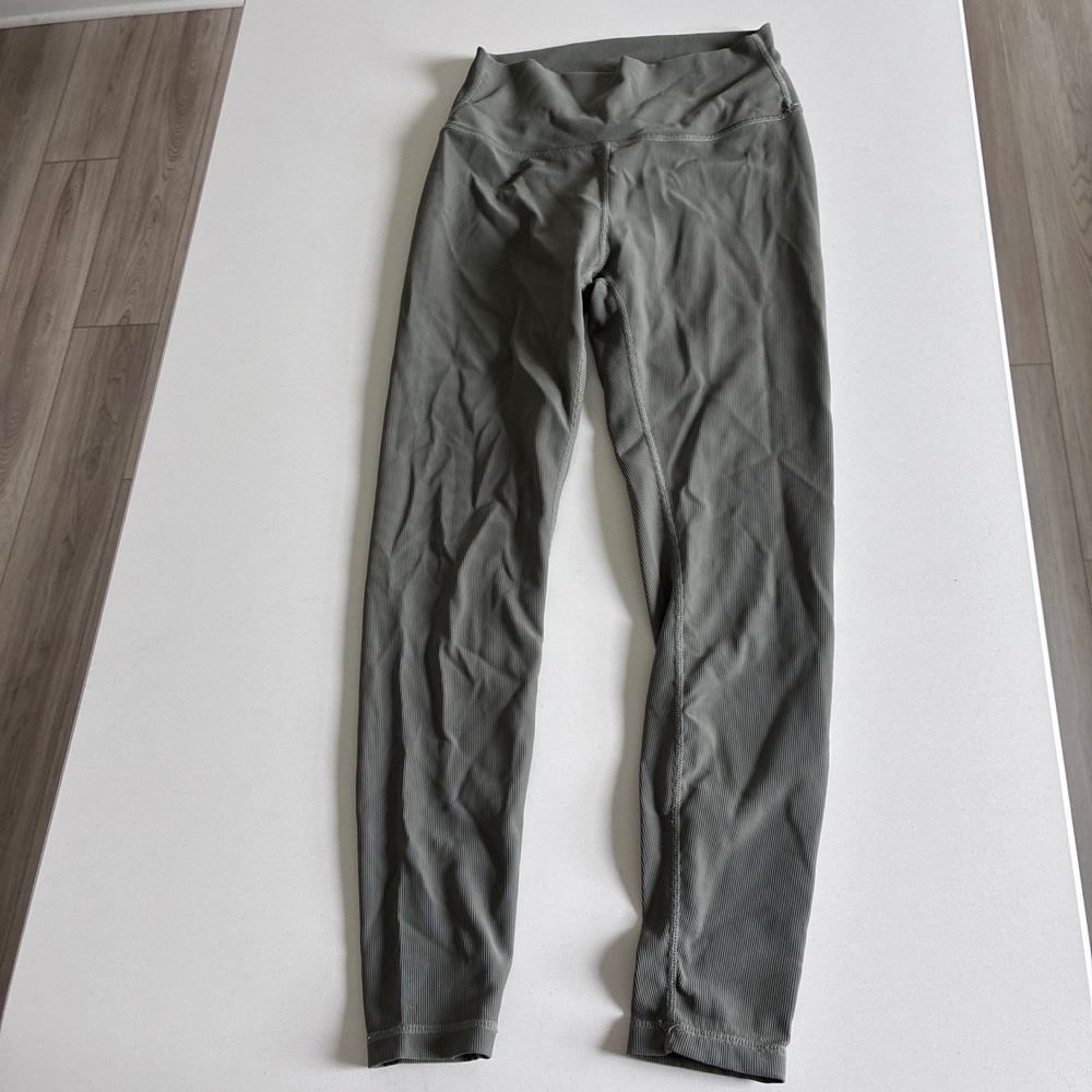 Wilo‎ Ribbed High Waisted Leggings Sage Green Womens Size S Activewear Tights